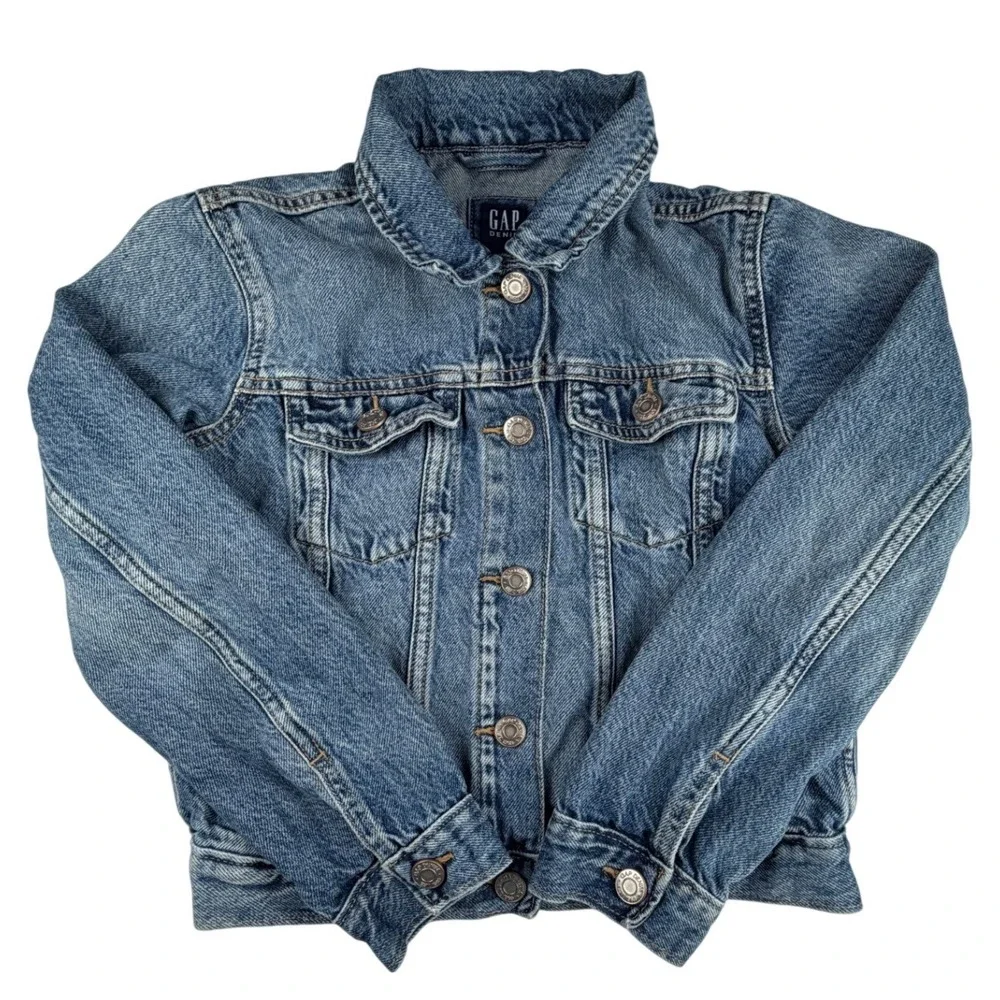 Gap Kids Blue Denim Trucker Jacket Medium Wash Size Large 10 Button Front Cotton